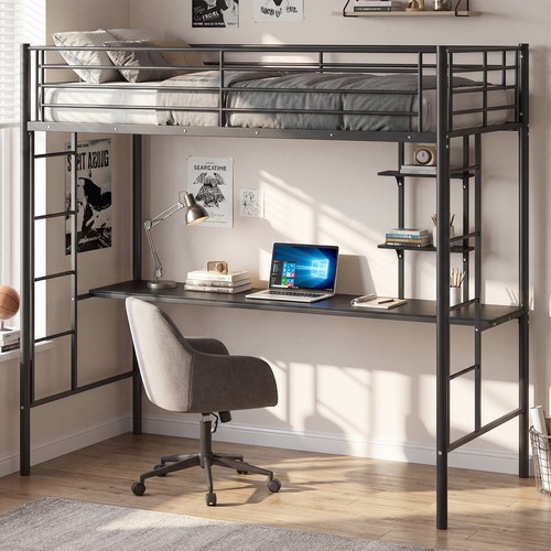 Metal loft bed with built - loft,