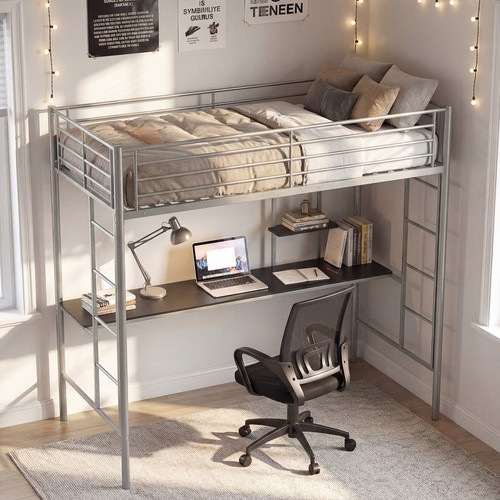 Metal loft bed with - bed, built-in